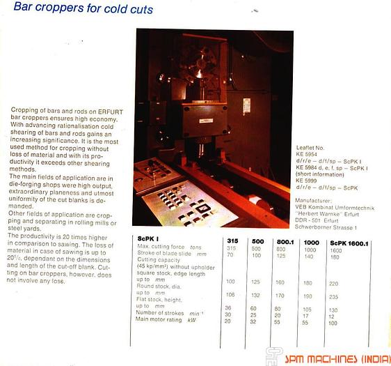 Used Erfurt SCPK 500 Ton Billet Shear