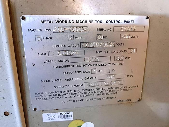 Used Retificadora OKAMOTO 450 DX
