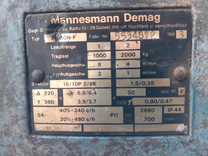 Used Guincho elétrico DEMAG de 1 ton