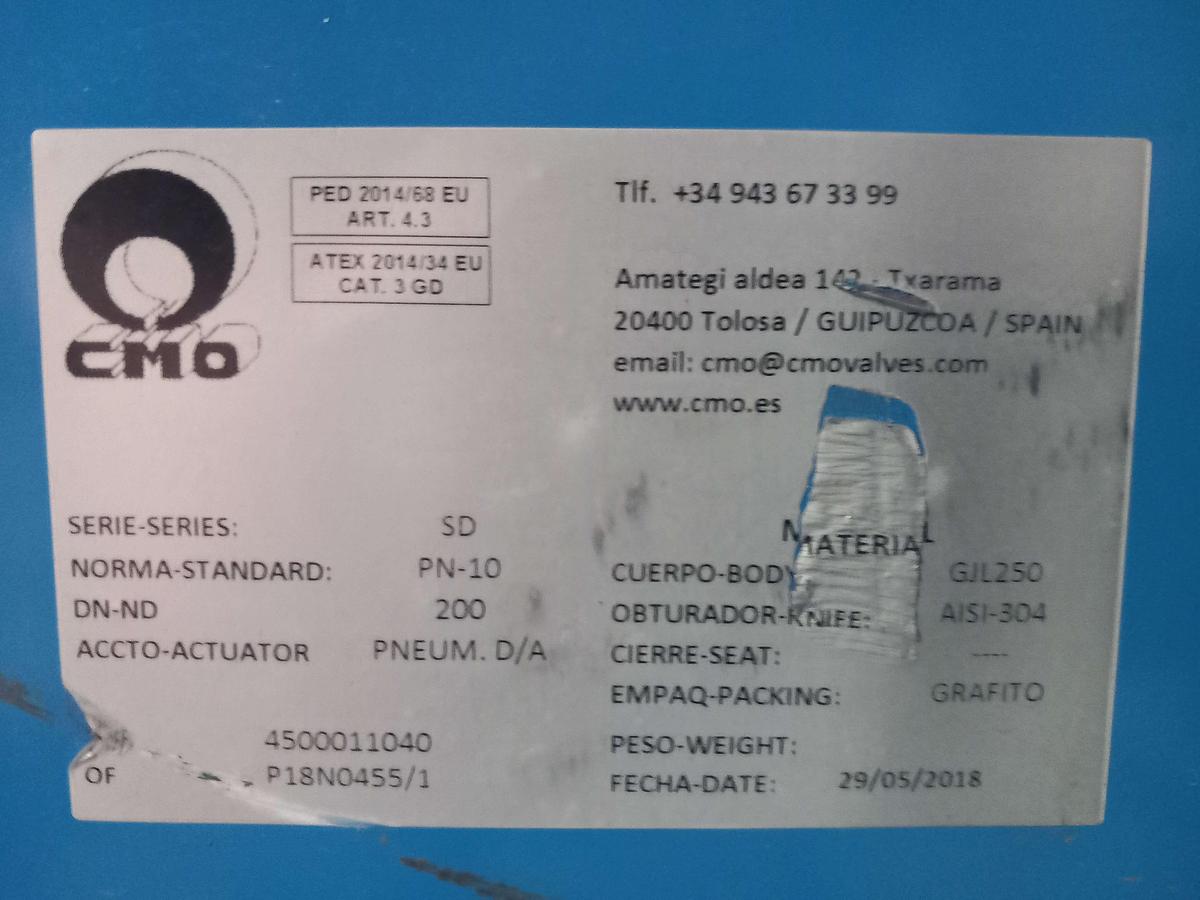 Used Válvula borbole pneumática CMO DN-200