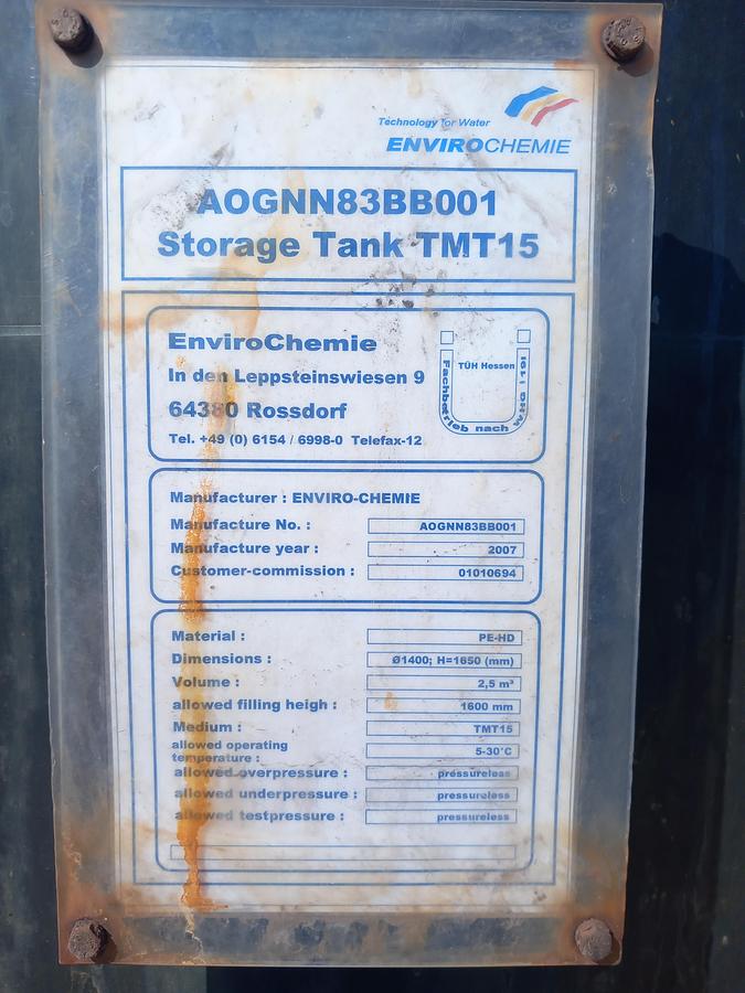 Used Deposito de plástico Envirochemie 2.500 l