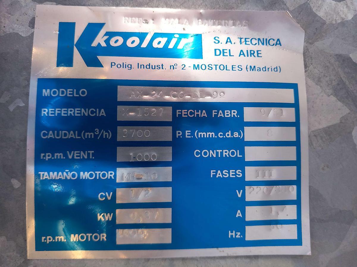 Used Ventilador Koolair de 0,37 Kw