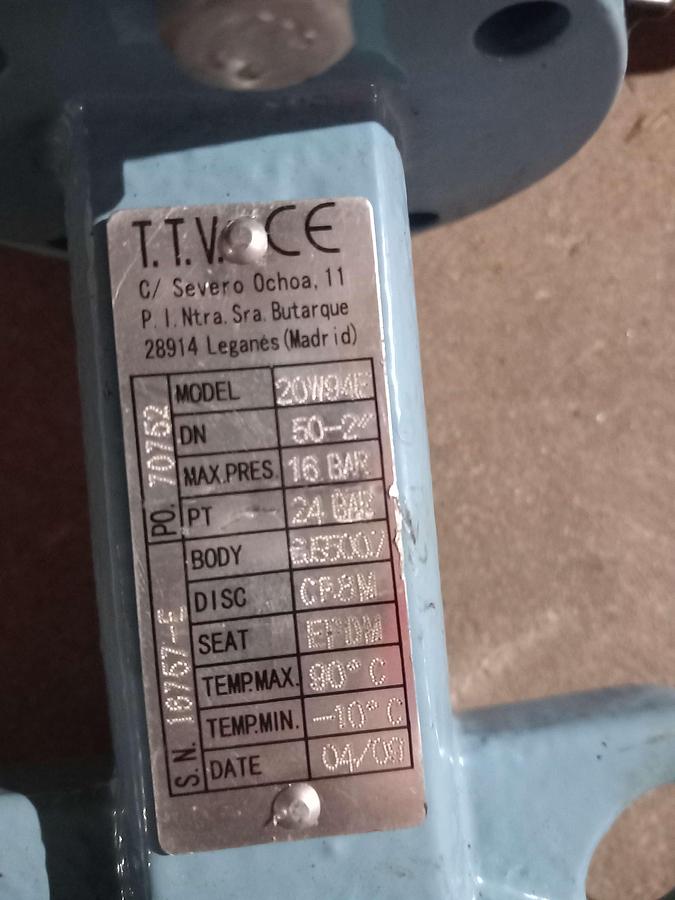 Used 2009 Valvula borboleta manual T.T.V. DN-50