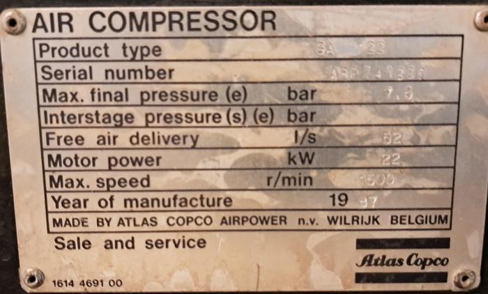 Usado Compressor Atlas Copco GA 122