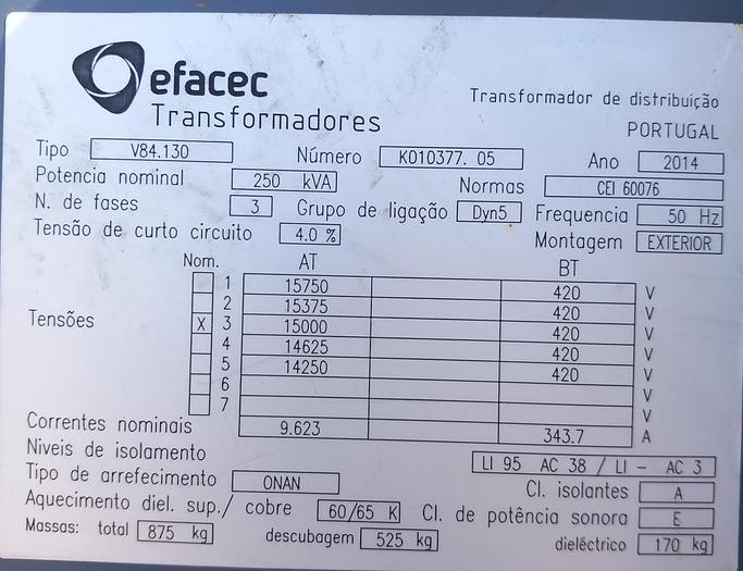 Used Transformador EFACEC 250 kva