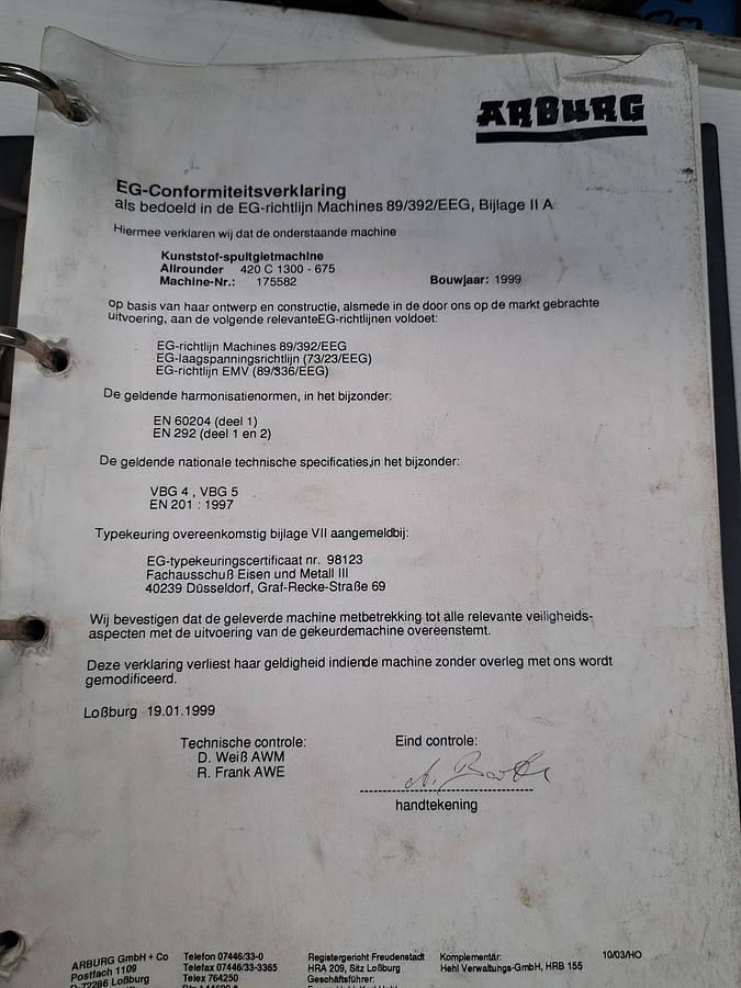 Used 1999 ARBURG 420S 1300-675