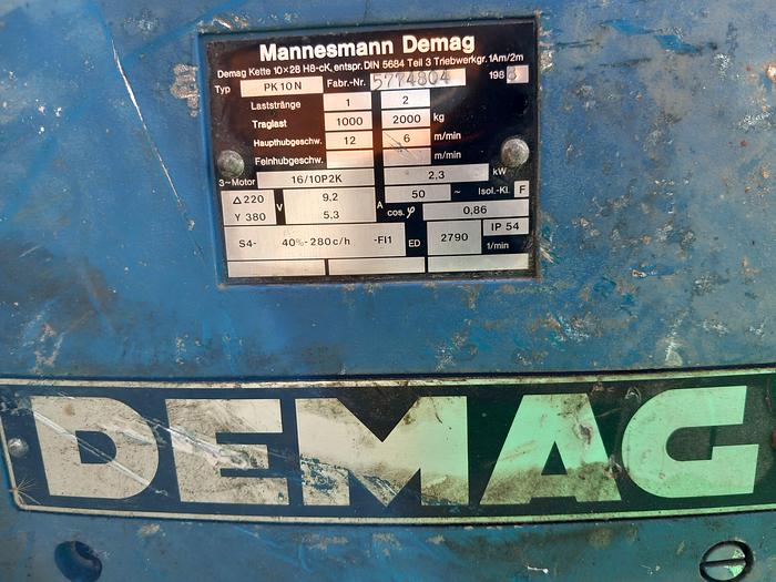 Used Guincho elétrico DEMAG de 2 ton
