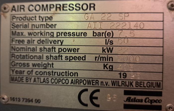 Usado Compressor Atlas Copco GA22