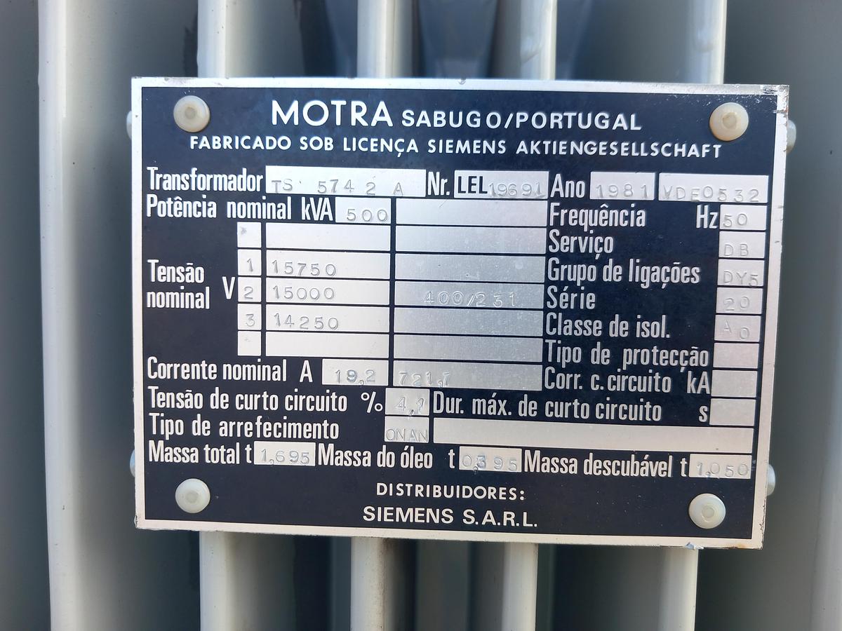 Used Transformador de eletricidade Siemens (Motra) de 500 Kva