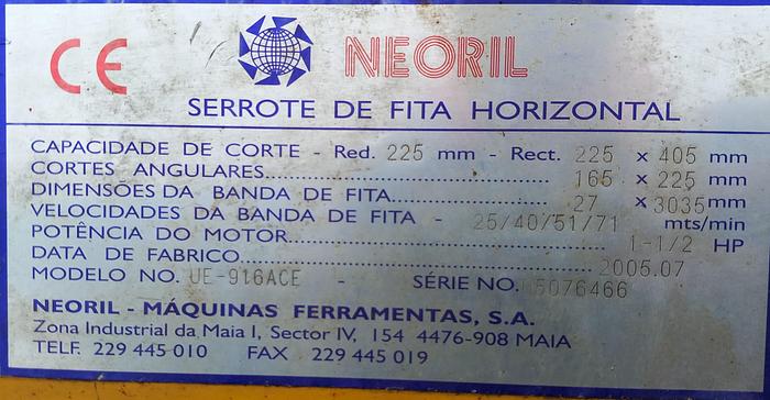 Used Serra de fita horizontal NEORIL