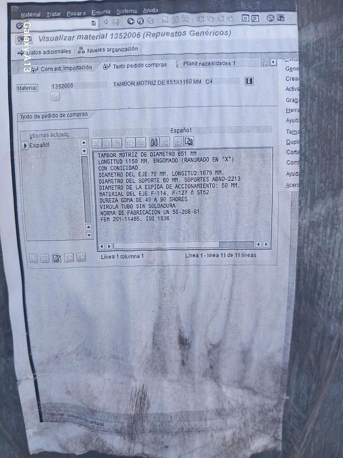 Used Tambor de acionamento emborrachado nervurado 650 x 1150 