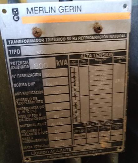 Usado Transformador MERLIN GERIN 800 Kva