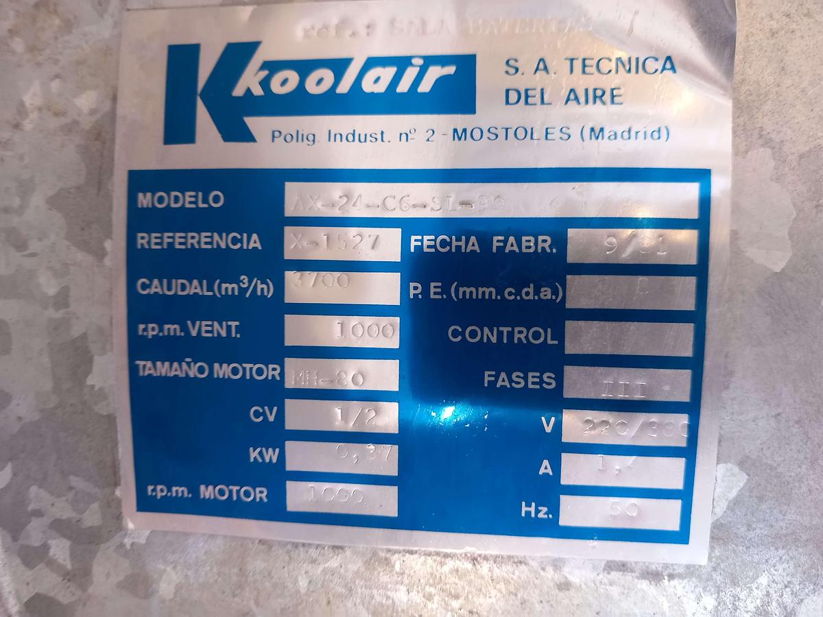 Used Ventilador Koolair de 0,37 Kw