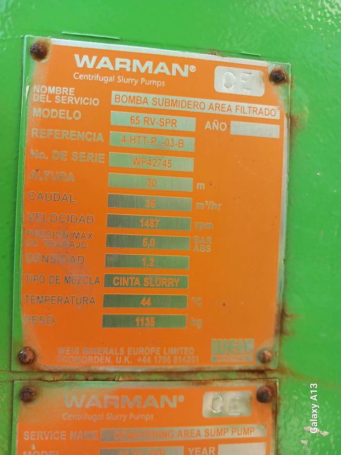 Used Bomba submercivel Warman Pump 65RV-SPR