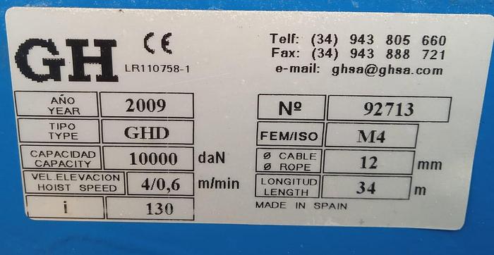 Usado Ponte rolante GH de 10 ton 20 metros