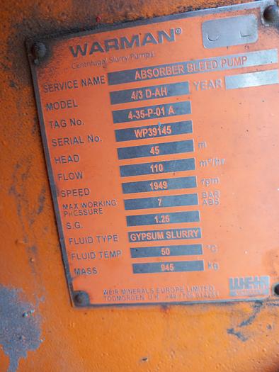 Used Motor & pump Warman 4/3 D-AH