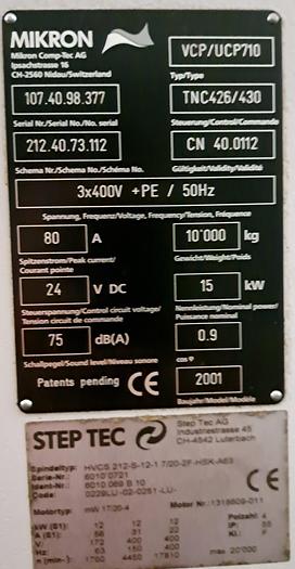 Used Centro de Maquinação Mikron VCP 710