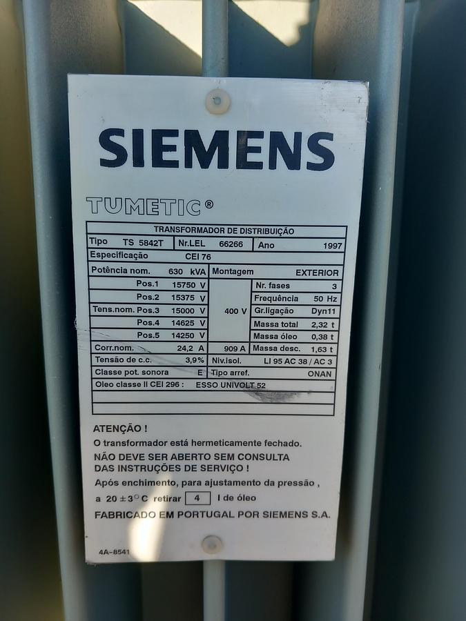 Used Transformador de eletricidade Siemens de 630 Kva