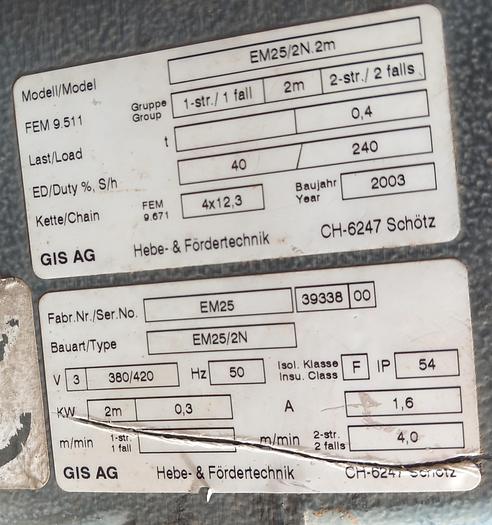 Usado Guincho elétrico René Kunz de 400kg