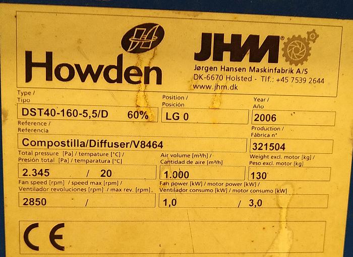 Usado Ventilador / Difusor HOWDEN - JHM 3 Kw