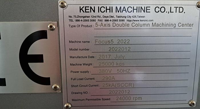 Used Focus 5 2022 5 Axis Double Column Machining Center