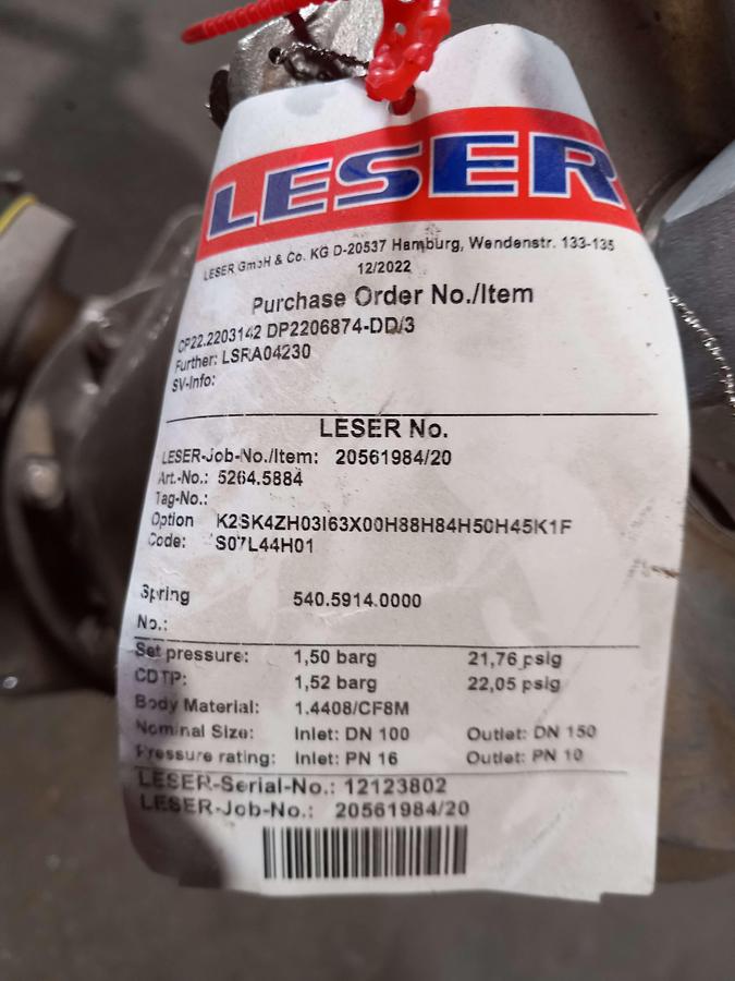 Used Valvula de segurança flangeada Leser DN100/DN150