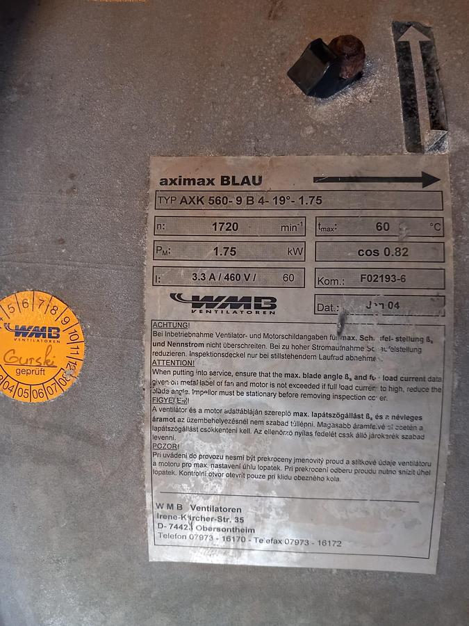 Used Ventilador Aximax Blau AXB 560-9 B 4 -19º-1,75