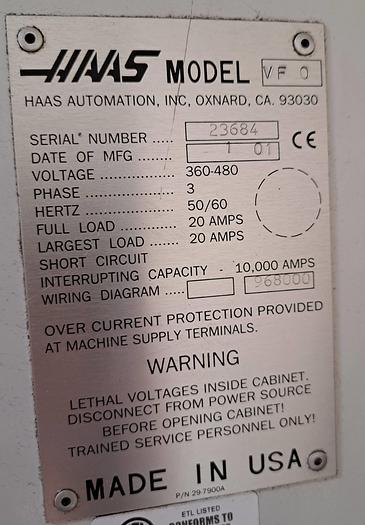 Used Centro de maquinação vertical HAAS VF0
