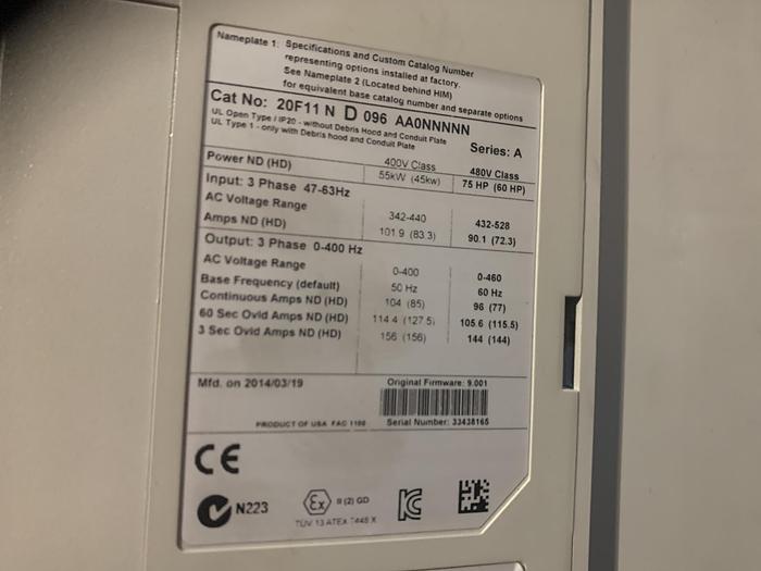 Used ALLEN BRADLEY POWERFLEX 753 DRIVE 75 HP