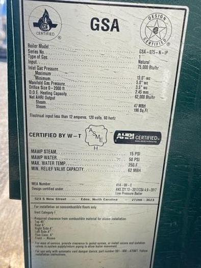 Used GSA BoilerModel GSA-075-N-1P