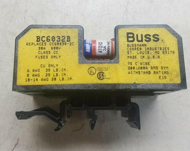 Used BUSS BC6032B FUSE BLOCK HOLDER, ATQR3 3A 600 VAC