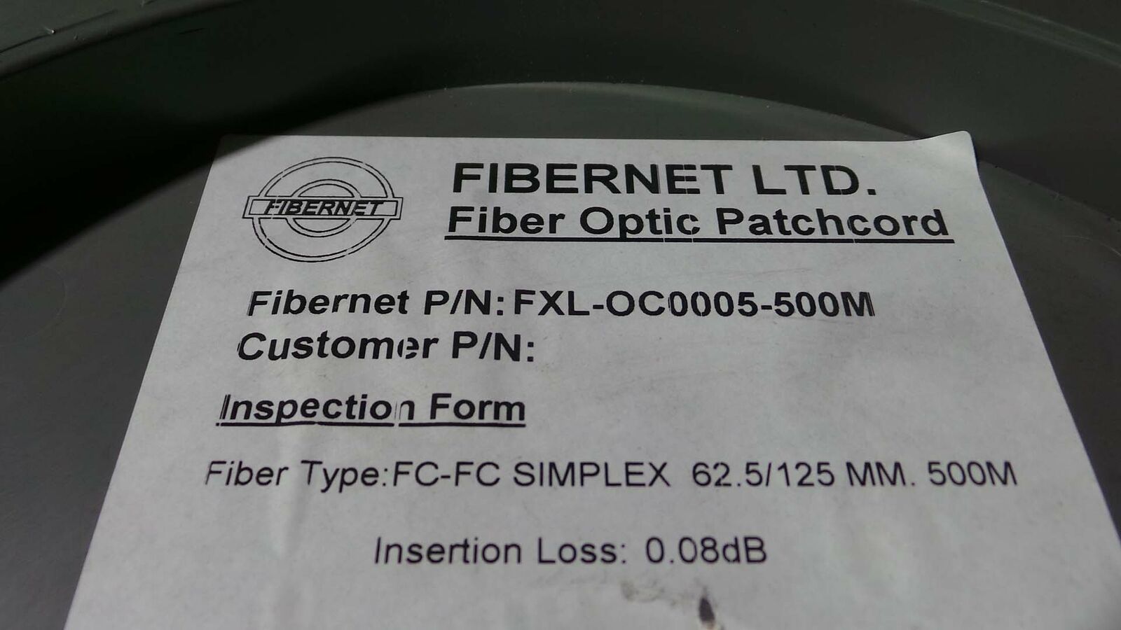 Used Fibernet Ltd FXL-OC0005-500M Fiber Optic Patchcord, FXL-OC0005-500M / Fiber Type: FC/FC SIMPLEX 62.5/125 MM 500M