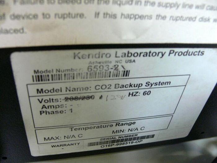 Used Kendro Laboratory Products 6593-2 C02 Backup System