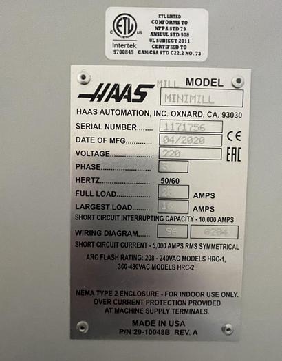 Used 2020 HAAS Mini Mill CNC Vertical Machining Center 5th Axis ***Low Hours***