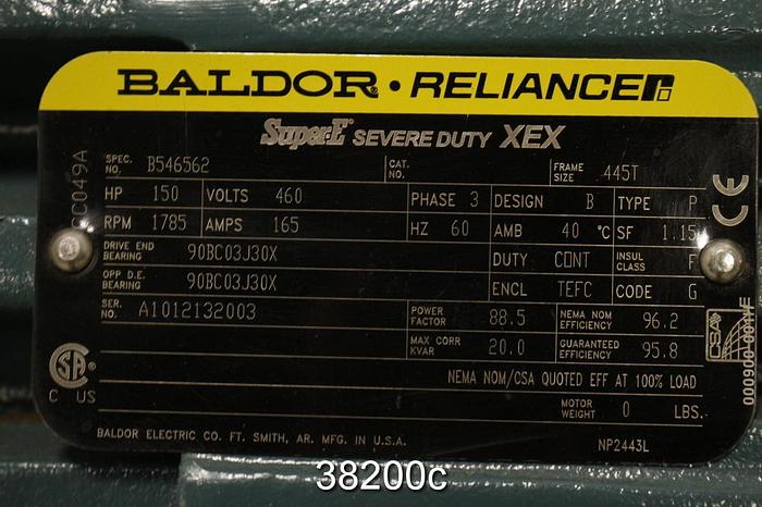 Unused Baldor 150 Hp Ac Motor, 1785 Rpm, 460 Volt #38200