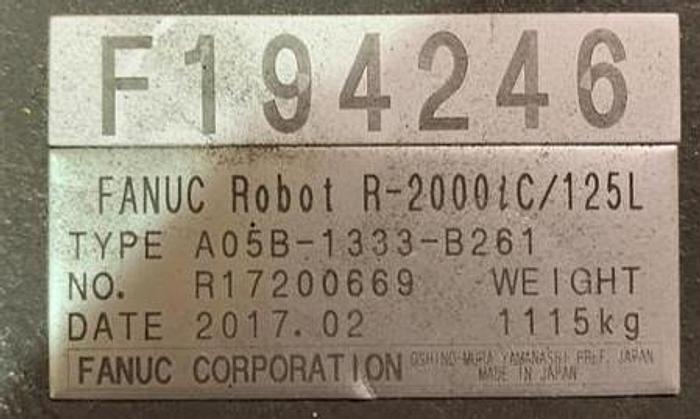 Used FANUC R2000iC/125L 6 AXIS CNC ROBOT WITH R30iB CONTROLLER, IR VISION, 125KG X 3,100 MM H REACH