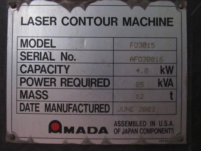 Used 2003 Amada FO-3015 4,000 Watt CNC Laser