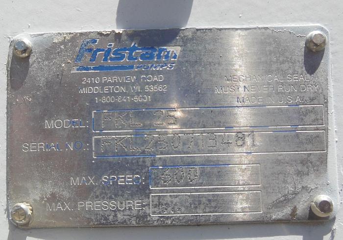 Used Pump, Positive, Fristam, Mdl FKL25, 316 S/st, 2.5" #S742917