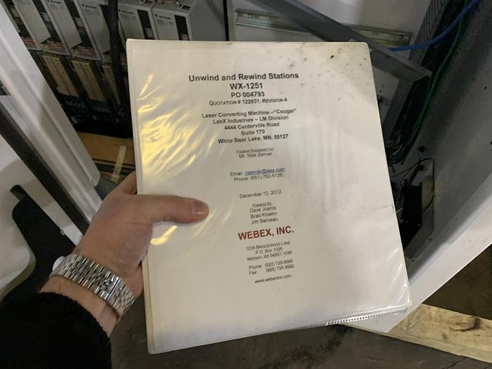 Used 18" WIDE WEBEX MODEL 1251 DUPLEX REWINDER W SIMCO ION BLOWER AND COGNEX CAMERA