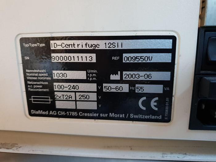 Used DiaMed Centrifuge 12 S II Centrifuge
