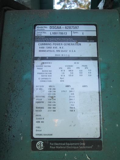 Used 2011 Cummins 100KW Generator