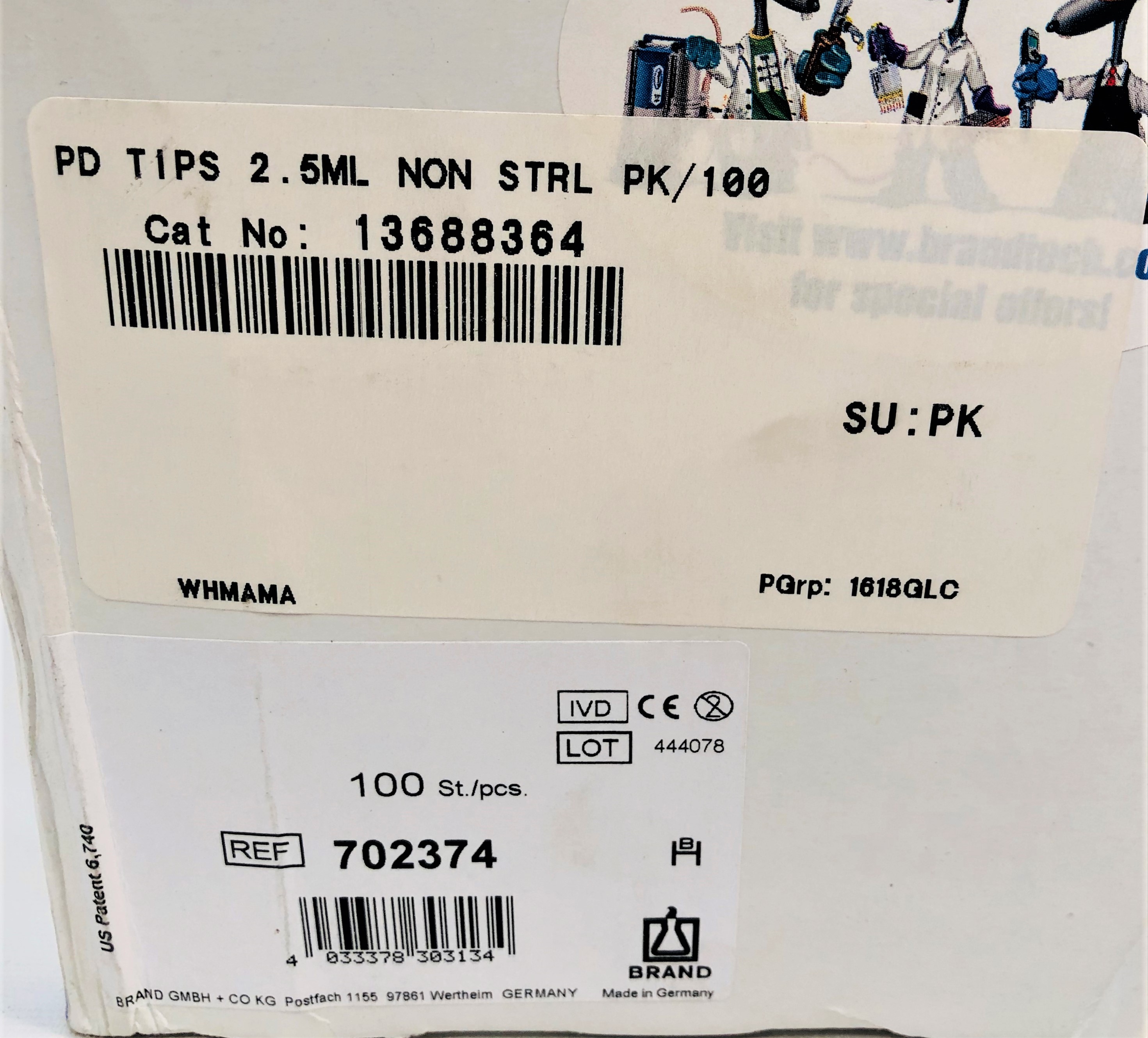 New Open Box BrandTech BRAND 702374 PD-Tips - 2.5mL (Box of 100)