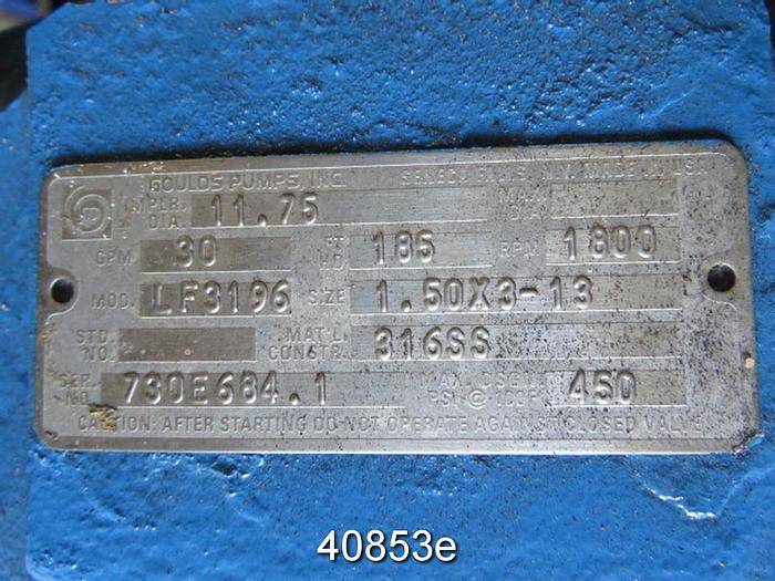 Used Goulds Lf 3196 1.5x3x13 Pump, SS Casing and Impeller #40853