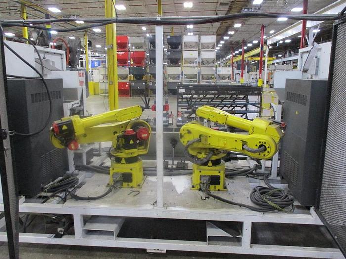Used Dual Arm FANUC M-16ib/20 Robot Assembly Cell R-J3IC(R-30ia) with Vibratory Feeders