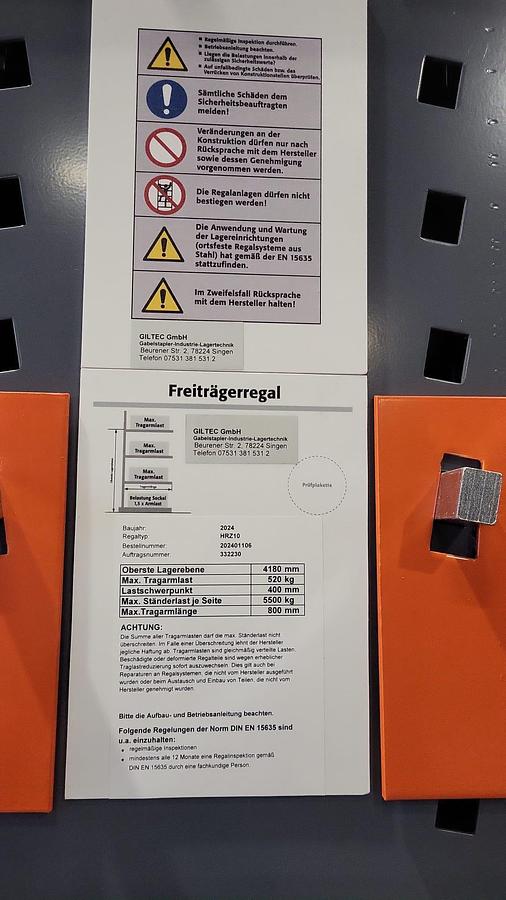 Gebraucht Freiträgerregal / Kragarmregal – Schwerlast – Baujahr 2024