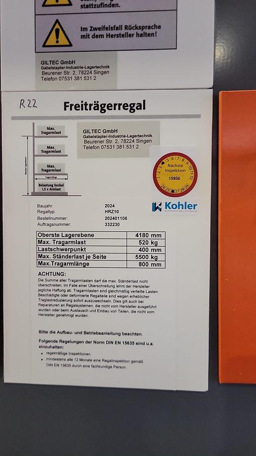 Gebraucht Freiträgerregal / Kragarmregal – Schwerlast – Baujahr 2024