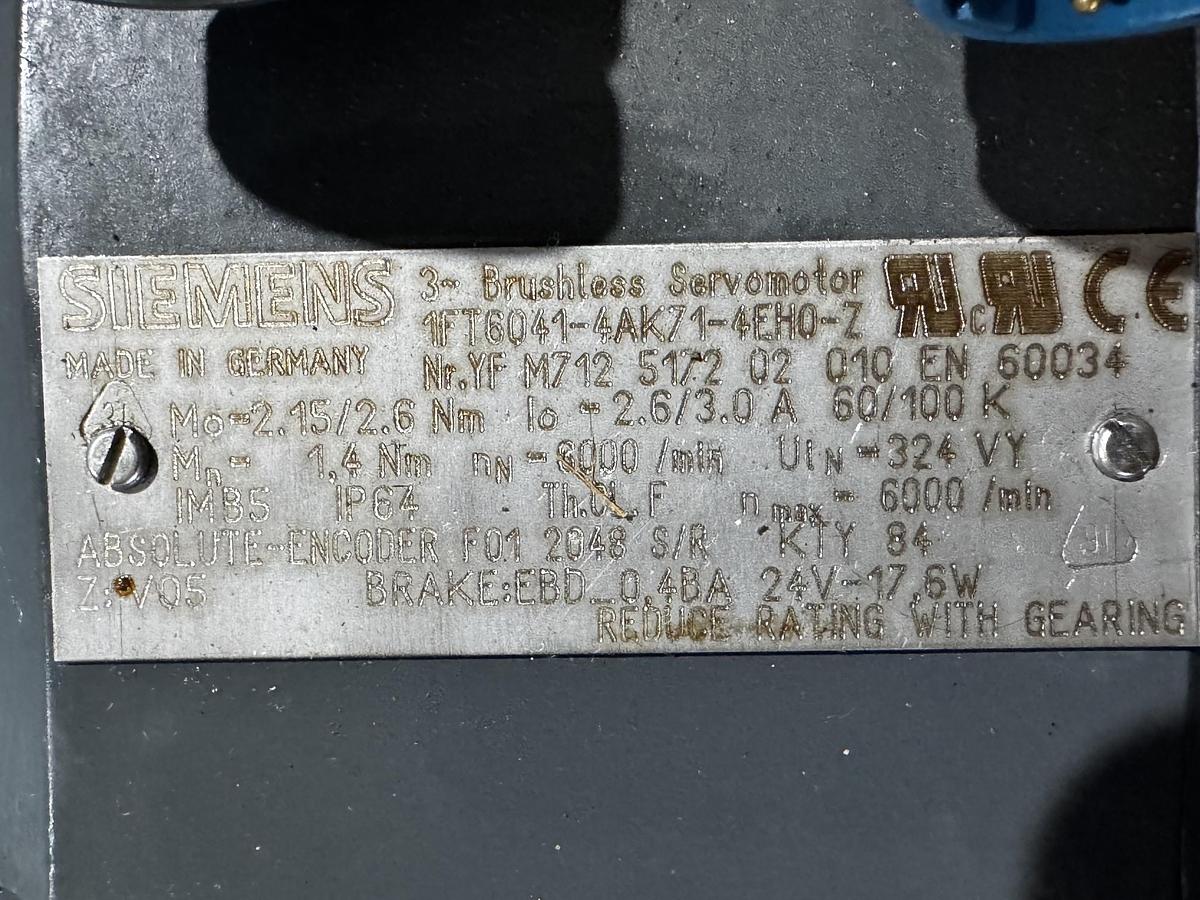 Gebraucht Siemens SIMOTICS 1FT6041-4AK71-4EH0-Z Dreiphasen-Synchron-Servomotor