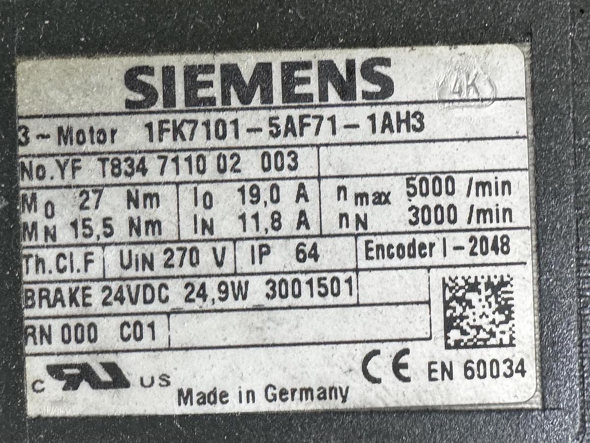 Gebraucht Siemens SIMOTICS 1FK7101-5AF71-1AH3 Synchron-Servomotor