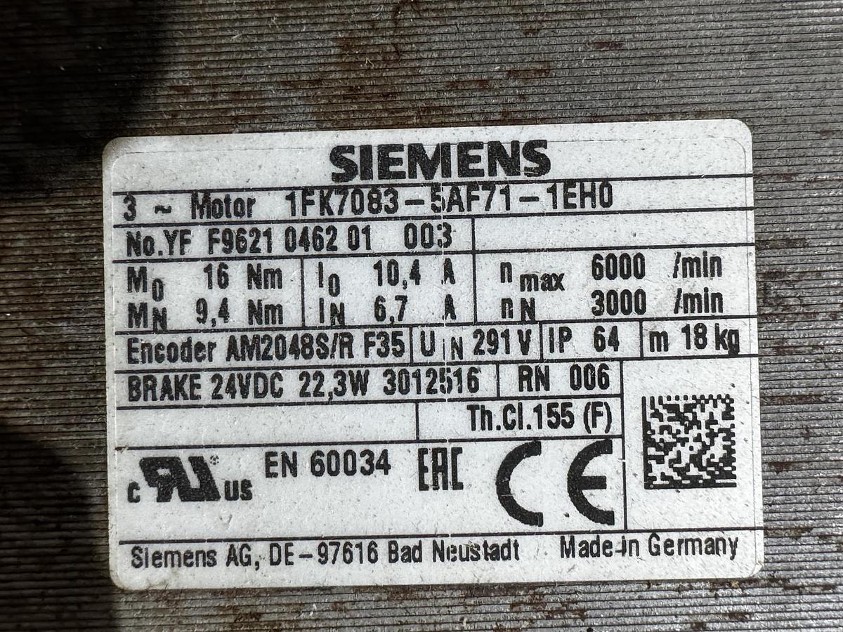 Gebraucht Siemens SIMOTICS 1FK7083-5AF71-1EH0 Synchron-Servomotor 