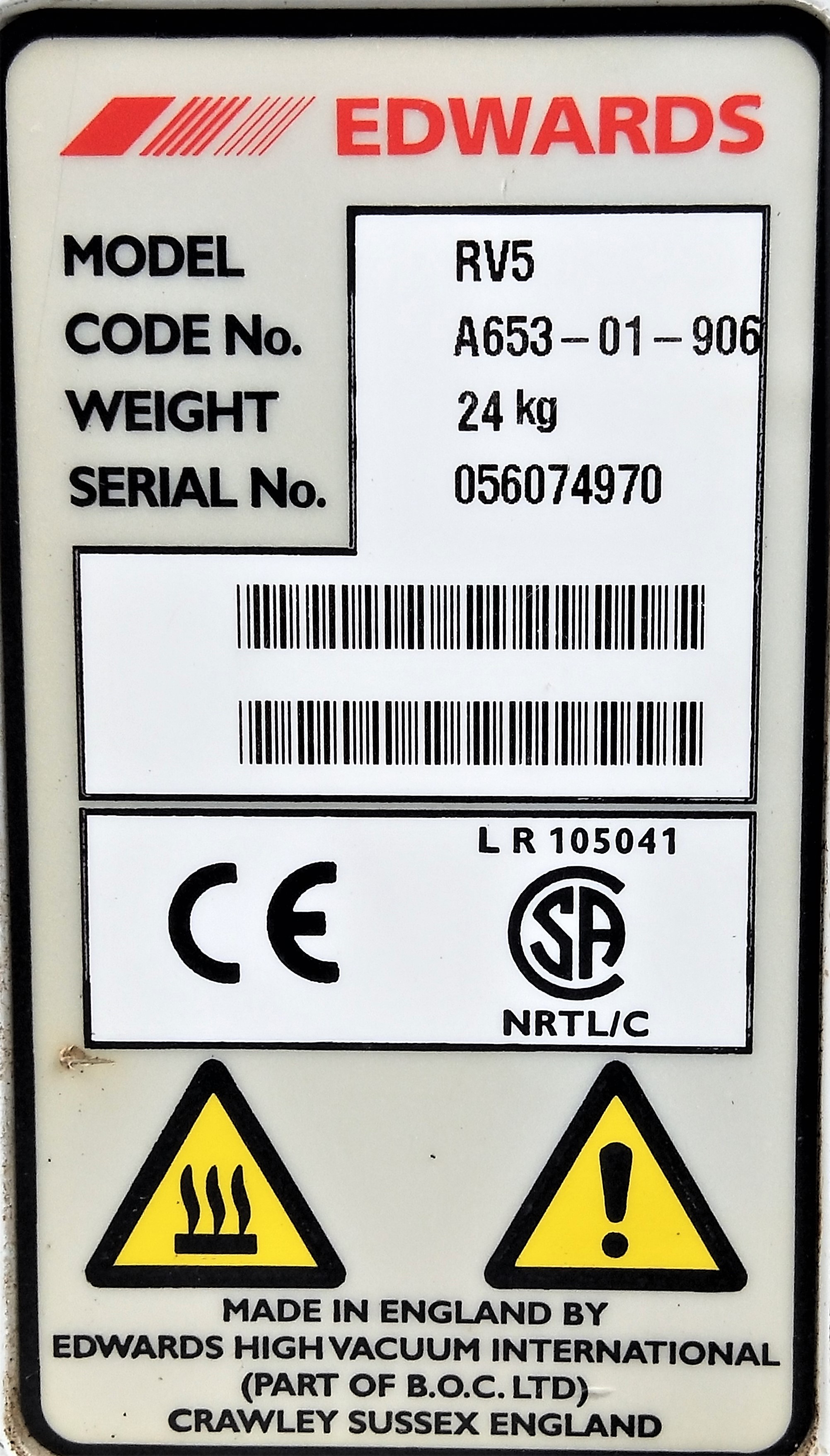 Used Sold Edwards RV5 Rotary Vacuum Pump 4.1 CFM at Chemistry RG